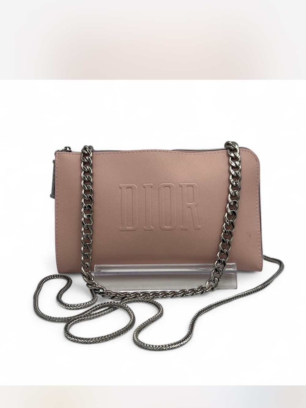 Blush Pink Leather Chain Shoulder Clutch by Dior - Picture 2 of 3